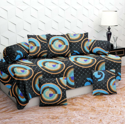 Safunooza Polycotton Geometric Diwan Set(Black)