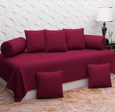 Radhey Radhey Decor Polycotton Striped Diwan Set(Maroon)