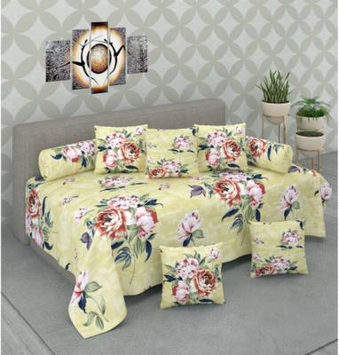 maa jagdamba enterprises Cotton Floral Diwan Set(Yellow)