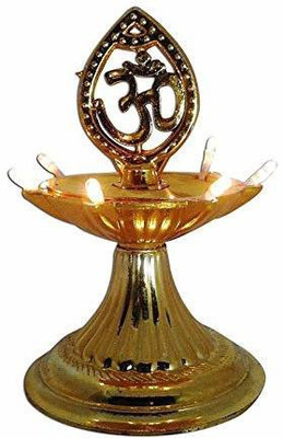 Blessing Shine 1 Layer with 7 Lights Electric Gold Diya LED Bulb Lights Deep/Deepak for Pooja Plastic Table Diya(Height: 5 inch)