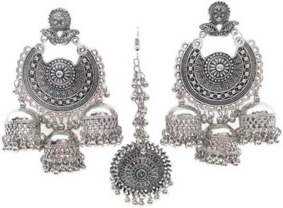 JMBW INTERNATIONAL J-JMBW Afgani Kashmiri Tribal Jhumka Silver Beads Alloy Chandbali Earring