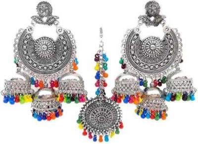 Mystory MULTI CHANBALI 3 JHUMKI EARRING WITH MAANGTIKA Beads Alloy Chandbali Earring