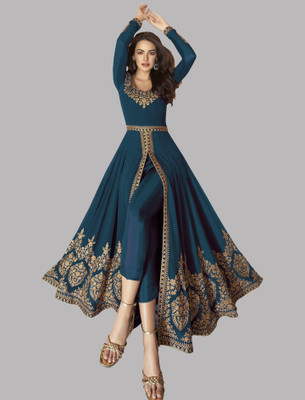 Divine Exim Georgette Embroidered Gown/Anarkali Kurta & Bottom Material