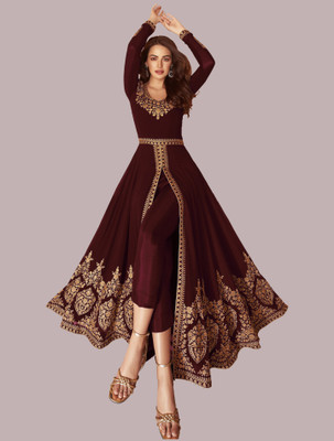 Divine Exim Georgette Embroidered Gown/Anarkali Kurta & Bottom Material