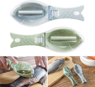 jpdsrn Fish Scale Remover Fish Scaler Brush with Lid Easily Remove Fish Scales-Unique Handle Design, Fast Remove Fish Skin Graters Cleaning Peeler Scaler Scraper Kitchen Fish Cleaning Tools(pack of 2) Fish Scaler(Pack of 2)