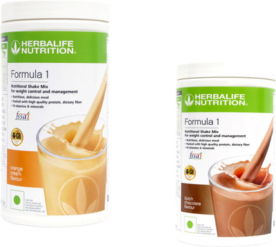 HERBALIFE FORMULA 1 NUTRITIONAL SHAKE MIX - ORANGE CREAM FLAVOR & CHOCOLATE FLAVOR COMBO PACK OF 2 PIECES FOR WEIGHT LOSS & MANAGEMENT Combo(1000 Grams)