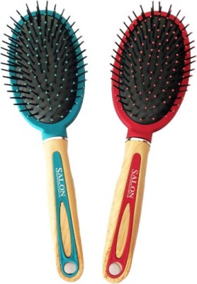 Tiamo LIGHT BLUE AND RED Paddle flat Hairbrushset of 2 for daily self grooming and hair styling .