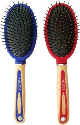 Tiamo BLUE AND RED Paddle flat Hairbrushset of 2 for daily self grooming and hair styling .