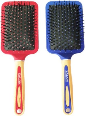 Tiamo RED AND DARK BLUE Paddle flat Hairbrushset of 2 for daily self grooming and hair styling .