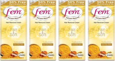 Fem Fairness Naturals Turmeric Hair Removal Cream Fair and Soft Sensitive Skin (4*60Gm) Cream(240 g)