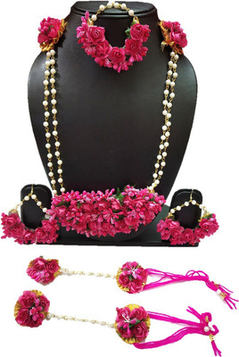 Paladiya Krafts Fabric, Plastic, Paper Pink, White Jewellery Set(Pack of 1)