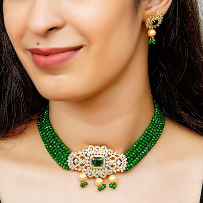 Koolbug Brass Gold-plated Green Jewellery Set(Pack of 3)