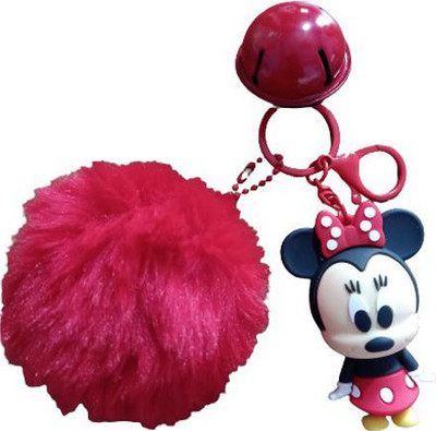 DSR Disney Doll Pendant Mickey - Minnie Keychains With Fur Pom Pom Key Chain