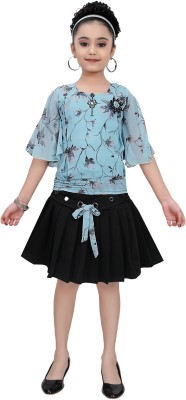 Arshia Fashions Girls Party(Festive) Top Skirt(Blue)