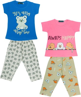 Todd N Teen Kids Nightwear Girls Graphic Print Cotton(Multicolor Pack of 2)