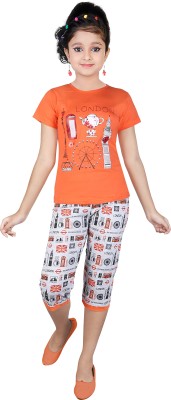 Style Junction Kids Nightwear Girls Printed Fleece Blend(Orange Pack of 1)