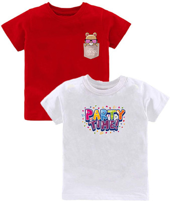 Kavee Baby Boys Printed Pure Cotton Regular T Shirt(Red, Pack of 2)