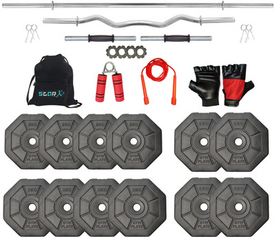 STARX 40 kg Hexa PVC Home Gym Combo with 3Ft, 5Ft Rods and Gym Accessories Home Gym Combo
