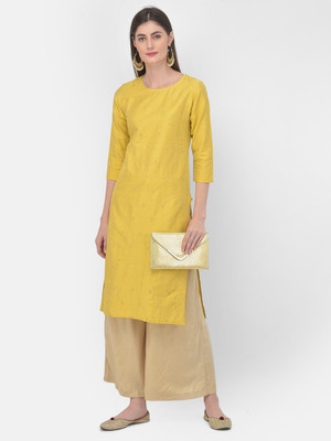Span Women Embroidered Straight Kurta(Yellow)