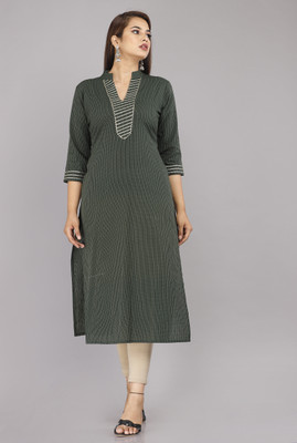 LASHKARINA Women Striped Straight Kurta(Yellow)