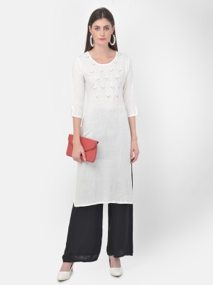 Span Women Embroidered Straight Kurta(White)