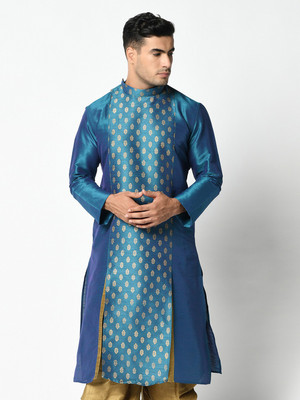 DEYANN Men Printed Frontslit Kurta(Blue)
