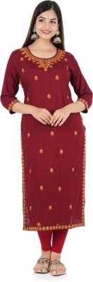 SONU THE MOBILE FUNDA Women Embroidered Straight Kurta(Maroon)