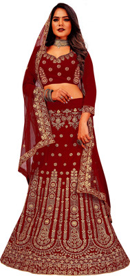 manvaa Embroidered Semi Stitched Lehenga Choli(Maroon)