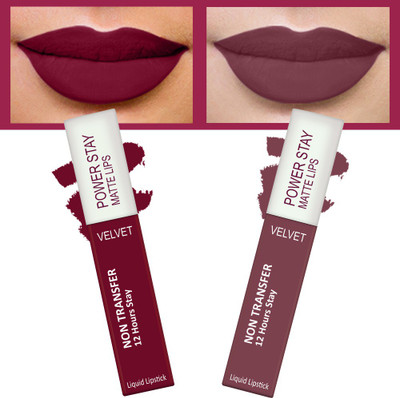 FORFOR Power Stay Long Last Matte Lipstick Combo of 2- Waterproof (12 hrs stay)(Bridal Maroon , Mauve Matte, 5 ml)