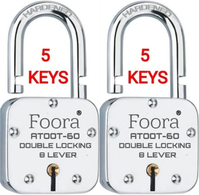 Foora Lock and key door lock for home atoot 60,c8lever Padlock PK2 for door gate Lock(Silver)