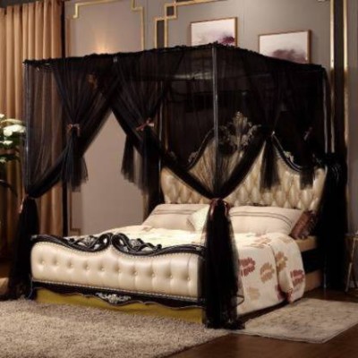 Iblay Cotton Adults Washable Post Canopy Bed Curtain - Royal Luxurious Cozy Drape Netting - 3 Opening Mosquito Net - Cute Princess Bedroom Decoration Accessories (Suggested for King) 8G CORNER 86 X78 Mosquito Net(Black, Bed Box)