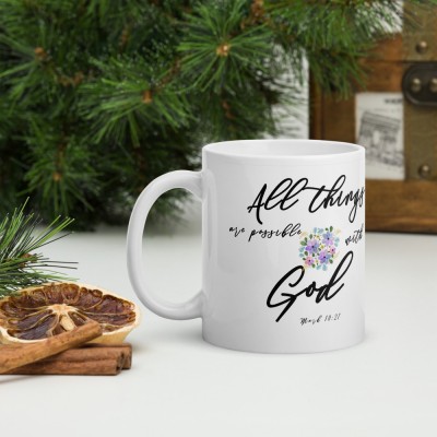 SoulIndus Inspirational Bible Verse -Mark 10:27 All Things are Possible with God- Ceramic Coffee Mug(350 ml)