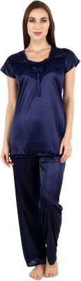 NIGHTGIRL Women Solid Blue Top & Pyjama Set