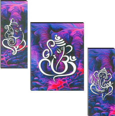 Indianara Set of 3 Lord Ganesha MDF Art Painting (3720FL) without glass (4.5 X 12, 9 X 12, 4.5 X 12 INCH) Digital Reprint 12 inch x 18 inch Painting(With Frame, Pack of 3)