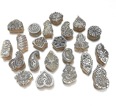 Ditya Crafts Wooden Stamps/ Wooden Blocks/ Wooden Printing Stamp Blocks for Saree Border, Paper, Dresses Printing & Designing (Set of 5 Big Size) Printing Blocks(Pack of 5)
