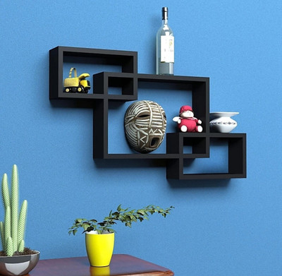 TFS Wall Mount Intersecting Wall Shelves Set of 3 Display Unit MDF (Medium Density Fiber) Wall Shelf(Number of Shelves - 3, Black)