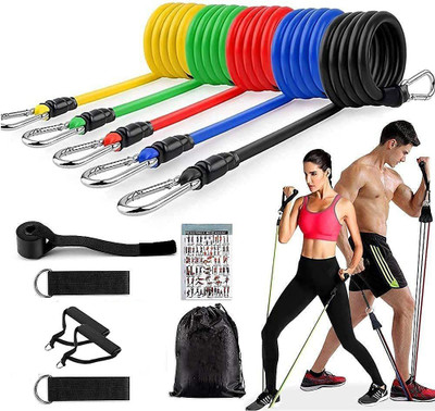 ChouhanjiStore 11 Piece Gym Power Resistance Band Set for Workout 112x02x02 CM (Multicolor) Resistance Tube(Multicolor)
