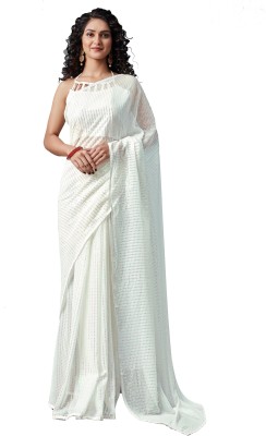 TIRA Embellished Bollywood Georgette Saree(White)