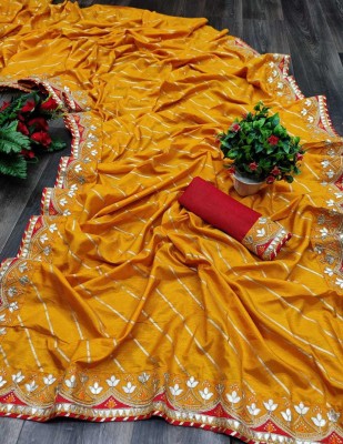 Vinayak Textile Embroidered Bollywood Silk Blend Saree(Yellow)