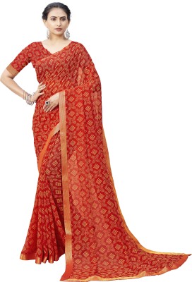 POSHNIKA Printed Bandhani Georgette Saree(Red)