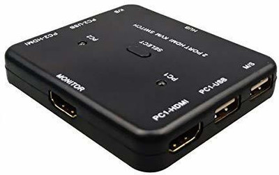 ULTRABYTES 2 Port HDMI KVM Switch, 2 Port USB KVM Switch 2 in 1 Out HD 1080p Switch Media Streaming Device(Black)