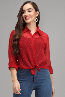 FUNDAY FASHION Women Solid Casual Red Shirt