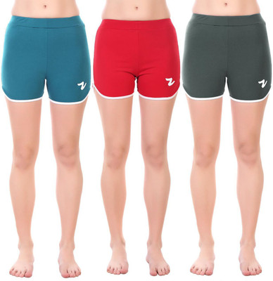 Shahnaztraders Solid Women Dark Green, Light Blue, Red Regular Shorts