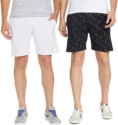 Jonney Self Design Men Black, White Regular Shorts