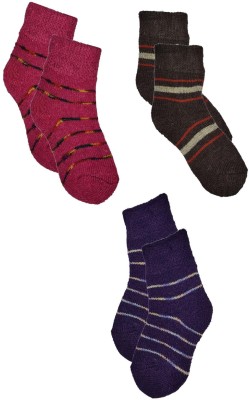 New Arihant Traders Wool Winter Socks for (Very soft) for Kids (Unisex) Striped Ankle Length Baby Boys & Baby Girls Striped Ankle Length(Pack of 3)
