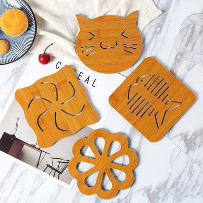 FLOXIT Square Reversible Bamboo, Wood Coaster Set(Pack of 6)