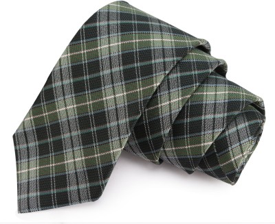 PELUCHE Neat Green & Black Colored Microfiber Neck Checkered Men Tie