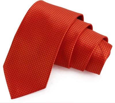 PELUCHE Voguish Red & Orange Colored Microfiber Neck Checkered Men Tie