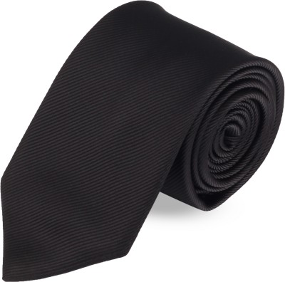 PELUCHE Droplet Black Colored Microfiber Neck Striped Men Tie