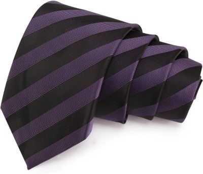 PELUCHE Stripy Black & Purple Colored Microfiber Neck Striped Men Tie